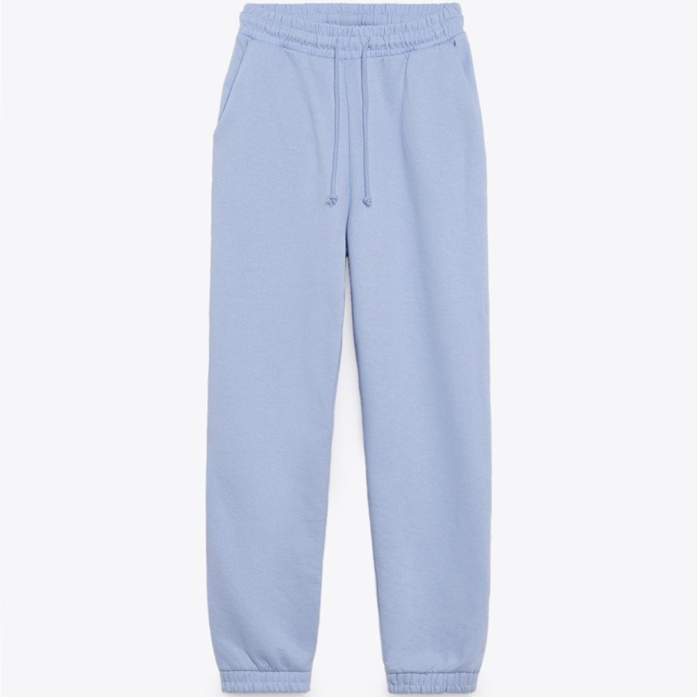 Zara Light Blue Cotton-blend Jogger Pants